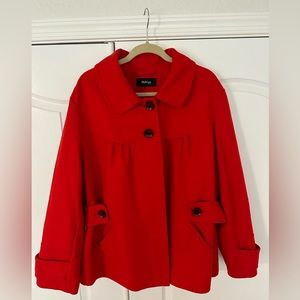 EUC Style & Co Lined Red Wool Pea Coat SZ 3XL